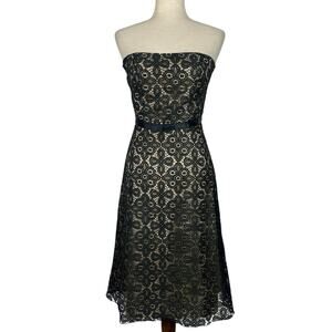 Vintage Y2K Dress Delias Women Size 5 XS Black Lace Illusion Strapless Midi Prom